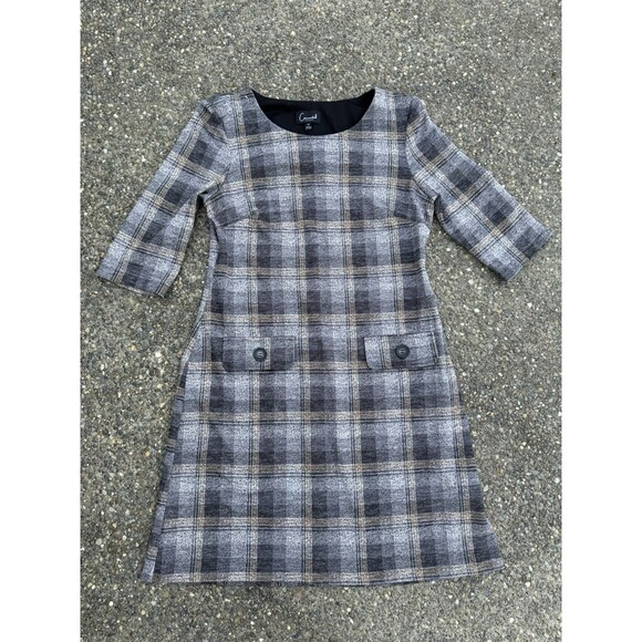 Connected Apparel Women Woven Plaid Shift Dress 3/4 sleeves, size 12 - Picture 1 of 9
